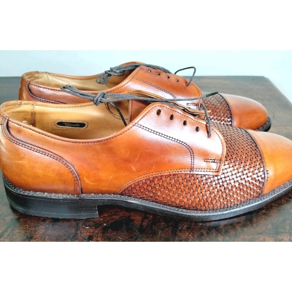 New Allen Edmonds Men's 10.5 D Brown Woven Leather Cap Toe Oxford Shoes USA